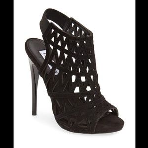 Steve Madden black caged heel suede